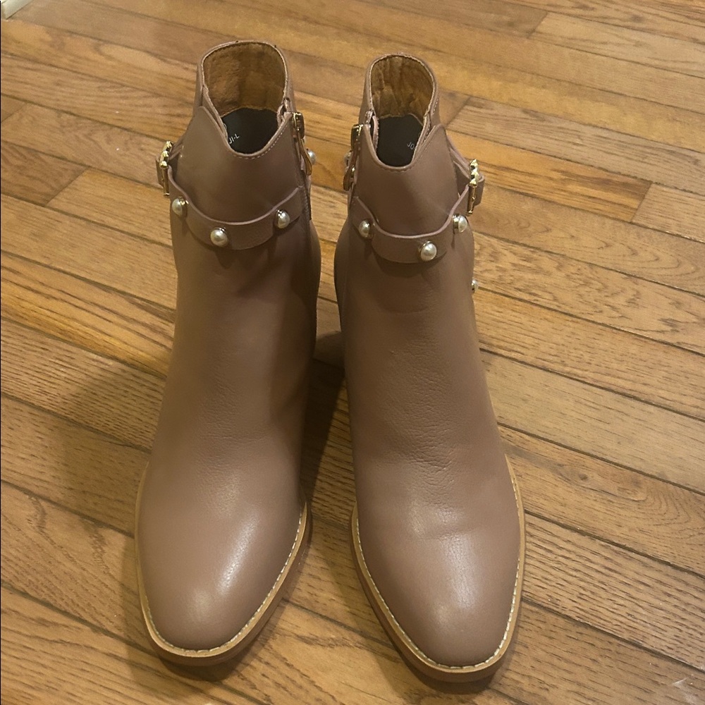 Catherine Malandrino Brown Ankle Boots with Pearl Accents (original price $200)
